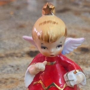 Lefton Red and Gold Angel Figurine